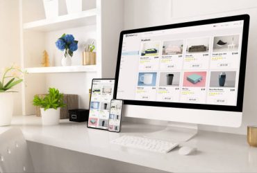 online shop website on home office setup 3d rendering